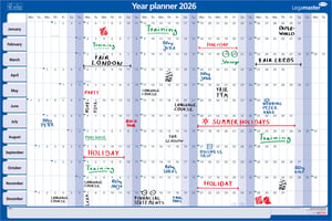 Jaarplanner 2025 Legamaster 90x60cm horizontaal gelamineerd en oprolbaar Engelstalig