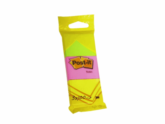 Post-it® Notitieblok Neon 38 x 51 mm, neongeel, neonroze en neongroen (pak 3 blokken) artikel afbeelding