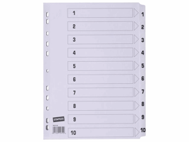 Staples Tabbladen wit karton 11 rings, A4, bedrukte tabs, 1-10 (set 10 vel)