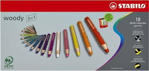 Kleurpotloden STABILO 880 woody 3 in 1 assorti etui à 6 stuks