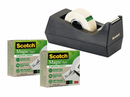 Plakbandhouder Scotch C38 recycled zwart + 3rol magic tape 900 19mmx33m