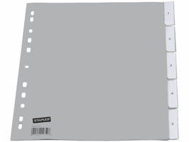 Staples Tabbladen grijs kunststof 11 rings, A4, 5 venstertabs (set 5 vel)