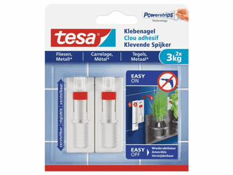 tesa® Powerstrips® kleefspijker voor tegels en metaal, 3 kg, wit (pak 2 stuks) artikel afbeelding