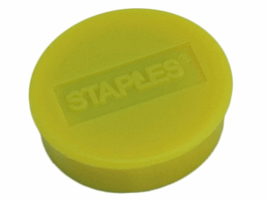 Staples Verpakking met 10 ronde, gele magneten van 25 mm met een magnetische kracht 425 gram/m² (doos 10 stuks)