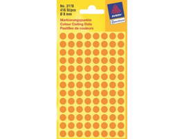 Etiket Avery Zweckform 3178 rond 8mm oranje 416stuks