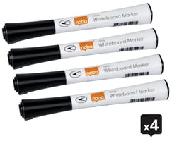 Viltstift Nobo whiteboard Glide fijn zwart 1mm 4st