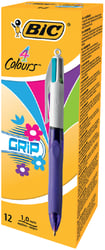 BiC Fashion 4 Kleuren Grip Balpen, Medium Punt, 1 mm, Limoen, Roze, Paars, Turquoise