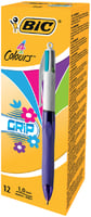 BiC Fashion 4 Kleuren Grip Balpen, Medium Punt, 1 mm, Limoen, Roze, Paars, Turquoise