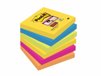 Post-it® Super Sticky Rio 76 x 76 mm, neongeel, mediterraan blauw, neongroen, fuchsia en neonoranje (pak 6 blokken) artikel afbeelding