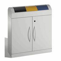 Afvalsorteersysteem inhoud 3x45 l, h x b x d = 975x860x320 mm bak (Kleur afvalbak: lichtgrijs RAL 7035; Kleur inwerpklep: gentiaanblauw RAL 5010, signaalgeel RAL 1003, antracietgrijs)