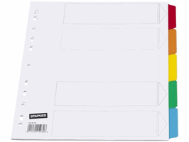 Staples Tabbladen wit karton, met gekleurde tabs 11 rings, A4, 5 onbedrukte tabs (set 5 vel)