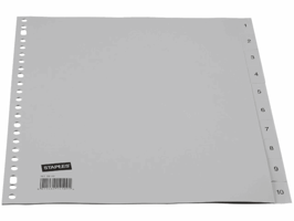 Staples Tabbladen grijs kunststof 23 rings, A4, bedrukte tabs, 1-10 (set 10 vel)