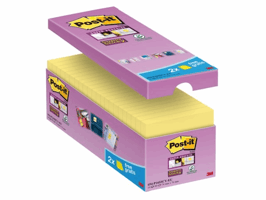 Memoblok Post-it 654 Super Sticky 76x76mm geel 14+2 gratis