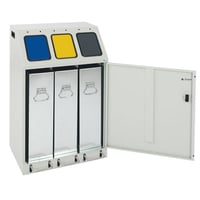 Afvalbak voor kringloopmateriaal, staal inhoud 3x30 l TRIPLEX, 3 binnenemmers, met voetpedaal