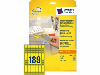 ETIKET AVERY ZWECK L6037-20 25.4X10MM GEEL 3780ST artikel afbeelding