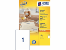 Etiket Avery Zweckform 3478 210x297mm A4 wit 100stuks