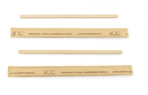 Roerstaafje hout (FSC®) per stuk verpakt in FSC® papier
