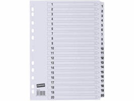 Staples Tabbladen wit karton 11 rings, A4, bedrukte tabs, 1-20 (set 20 vel)