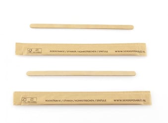 Roerstaafje hout (FSC®) per stuk verpakt in FSC® papier, 110 x 5 x 1 mm