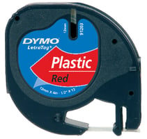 Dymo Letratag labeltape 91203 plastic 12mm x 4 m zwart op rood