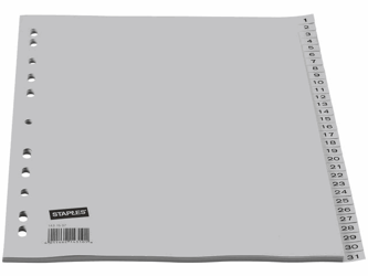 Staples Tabbladen grijs kunststof 11 rings, A4, bedrukte tabs, 1-31 (set 31 vel) artikel afbeelding