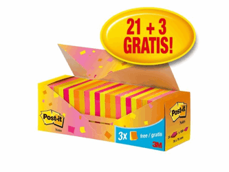 Post-it® Notitieblok Neon Value Pack 76 x 76 mm (pak 24 blokken) artikel afbeelding