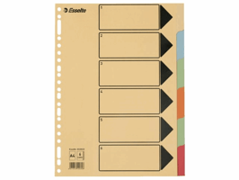 Tabbladen Esselte Premium A4 6-delig karton 23-rings assorti