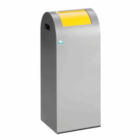 Zelfdovende afvalbak voor kringloopmateriaal inhoud 60 l, b x h x d = 320x800x320 mm zilver, klep geel