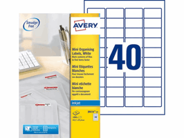Avery Mini Adresetiket voor Inkjetprinters, 45,7 x 25,4 mm, Wit (pak 1000 stuks)