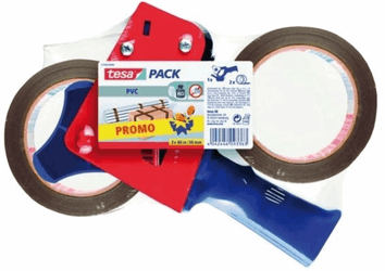 VERPAKKINGSTAPE TESA 2X 50MMX66M PVC + DISPENSER artikel afbeelding