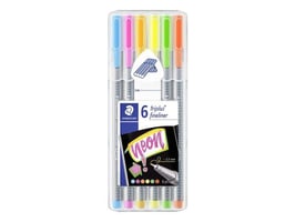 Staedtler Triplus 334 finelinerpen, superfijne punt, diverse inktkleuren, polypropyleen huls in diverse kleuren (pak 6 stuks)