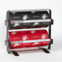 Dispenser tbv 2 rollen, Ø 24 cm, max. rolbreedte 70 cm, incl. 2 scheurmessen en voetsteunen artikel afbeelding