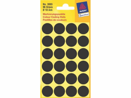 Etiket Avery Zweckform 3003 rond 18mm zwart 96stuks