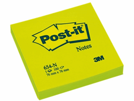 Memoblok Post-it 654 76x76mm neon groen