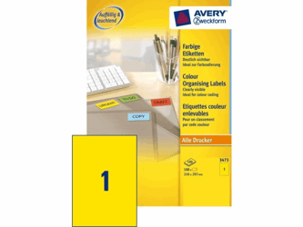 ETIKET AVERY ZWECK 3473 210X297MM A4 GEEL  artikel afbeelding