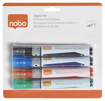 Viltstift Nobo whiteboard Liquid ink drymarker schuin assorti 4mm 4st
