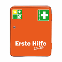Verbandkast HEIDELBERG City Style conform DIN 13157 h x b x d = 362x302x140 mm, met inhoud oranje