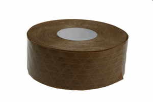 Gegomde papieren Tape KRUISVERSTERKT 70mm breed/140gr Bruin, buitenzijde gegommeerd