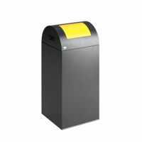 Zelfdovende afvalbak voor kringloopmateriaal inhoud 60 l, b x h x d = 320x800x320 mm antiekzilver, klep geel