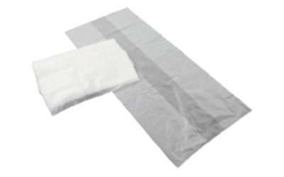 Zakken. Materiaal LDPE. Breedte 65/25 cm x Lengte 140 cm. Inhoud 240 liter. Dikte 70 micron. Kleur Transparant. Verpakt per 10 rol á 10 zakken artikel afbeelding