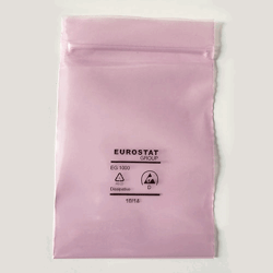 ESD Antistatische pinkpoly zak met zipsluiting afmeting 76x127mm, dikte 90micron, verpakt per 100 stuks artikel afbeelding