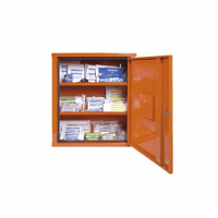 Verbandkast conform DIN 13169 met 1 deur, signaaloranje (Vulling: met inhoud)