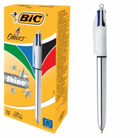 Balpen Bic 4kleuren shine medium zilver