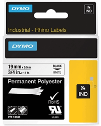 Dymo Rhino labeltape 19mmx5.5m zwart op wit 18484 artikel afbeelding