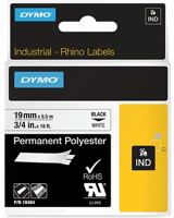 Dymo Rhino labeltape 19mmx5.5m zwart op wit 18484