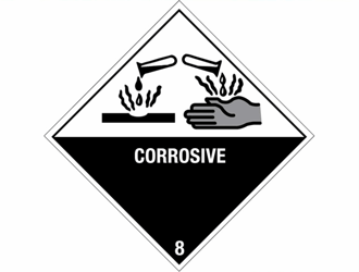Gevarenetiket A28, 100X100mm wit opdruk zwart. Klasse 8 Corrosive artikel afbeelding