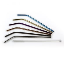 Gebogen rietje RVS assorti, ø 6 mm / 23,5cm
