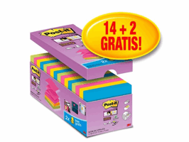 Post-it® Super Sticky Z-Notes – Neonkleuren Value Pack 76 x 76 mm, 4 sprankelende kleuren (pak 16 blokken)