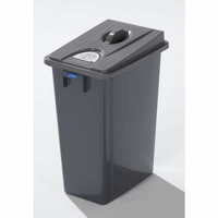 Robuuste verzamelbak voor recyclebaar materiaal met deksel inhoud 60 l, hoog deksel inwerpklep (Breedte: 340 mm; Dekselkleur: grijs; Diepte: 470 mm; Hoogte: 645 mm; Kleur afvalbak: grijs; Uitrusting: met deksel; Uitvoering inworp: gesloten, afvalpictogrammen)