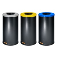 Afvalbak voor kringloopmateriaal set van 3 inhoud 70 l, VE = 3 stuks deksel gentiaanblauw / zilver / geel